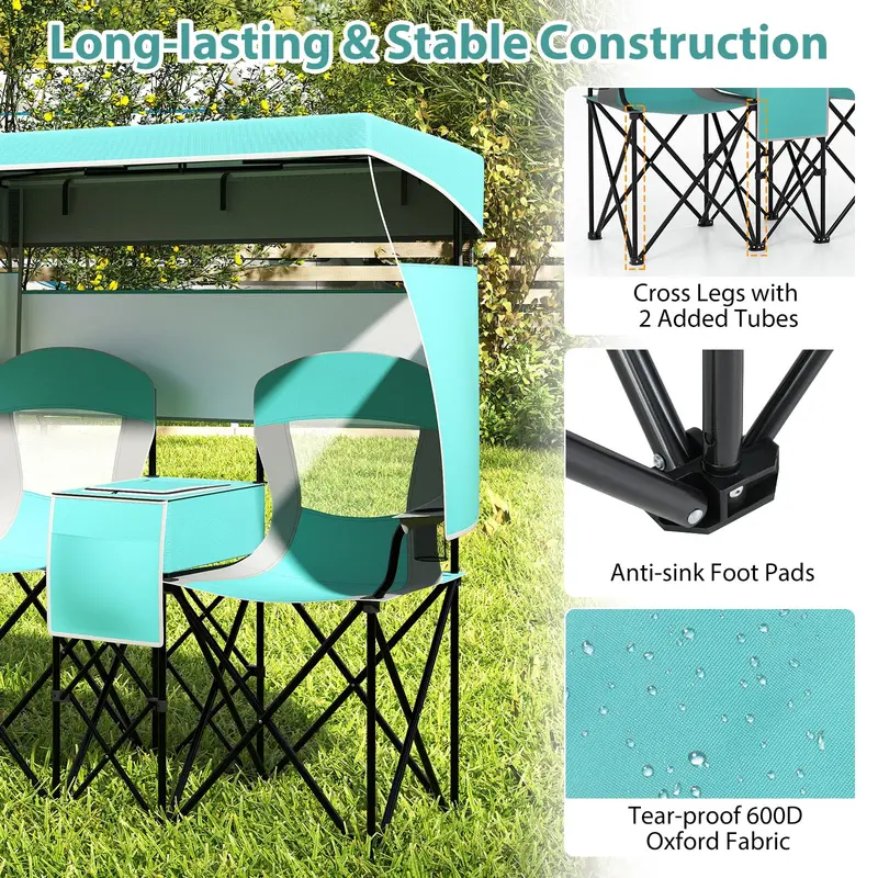 Tandem Beach Chair Set – Dual-Seater with Roll-Up Shade, Cooler Bag, Cup Holders & Carry Pouch