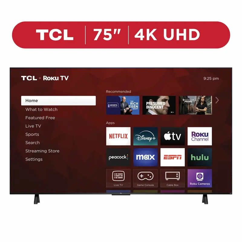 TCL 75-Inch 4-Series 4K UHD Roku Smart TV with Voice Control, AirPlay, and Custom Home Screen