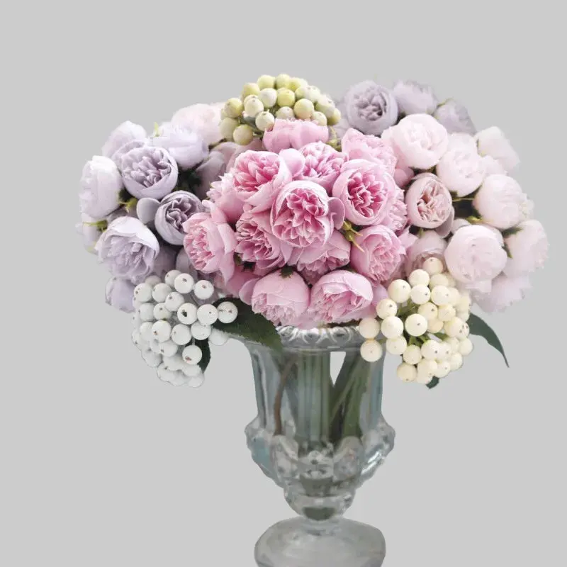 Tea Rose & Peony Silk Bouquet – 27-Head Statement Arrangement for Altars & Entryways