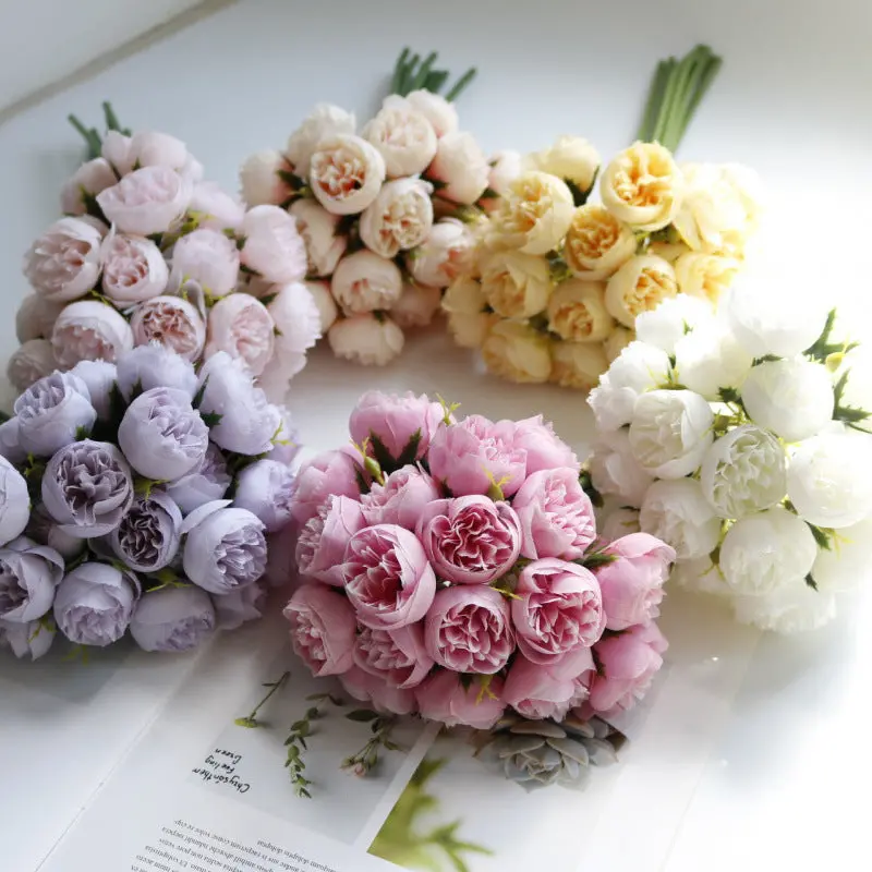 Tea Rose & Peony Silk Bouquet – 27-Head Statement Arrangement for Altars & Entryways