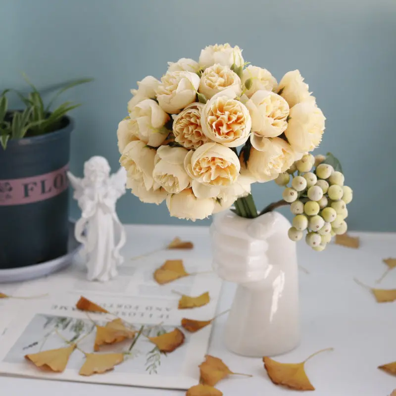 Tea Rose & Peony Silk Bouquet – 27-Head Statement Arrangement for Altars & Entryways