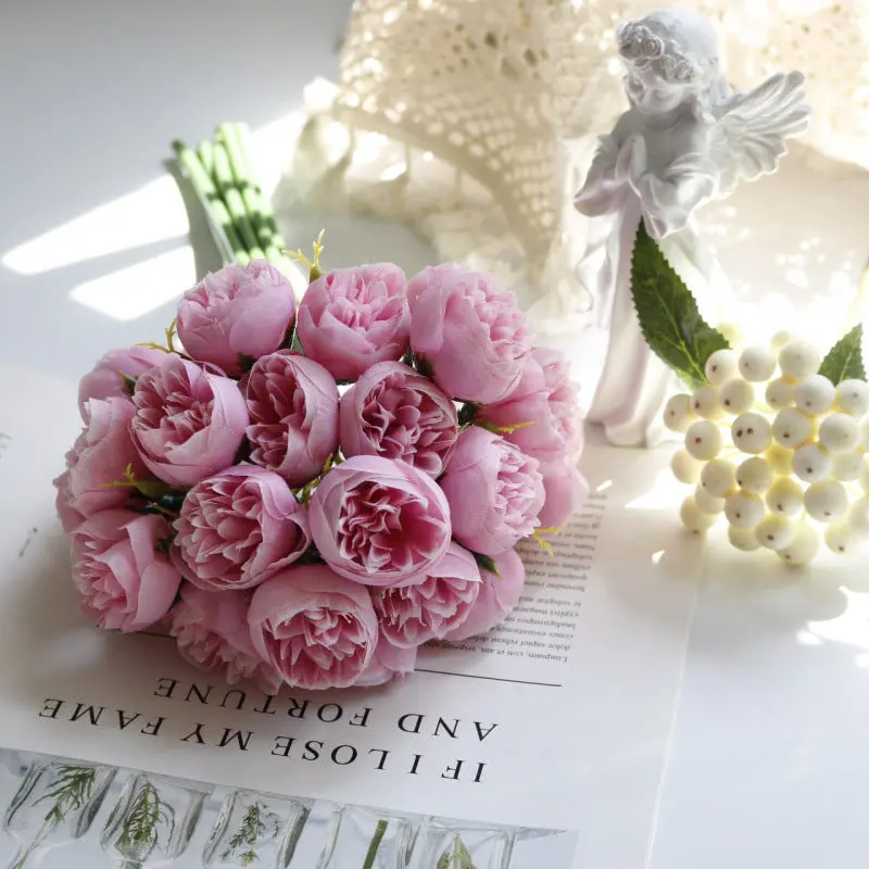 Tea Rose & Peony Silk Bouquet – 27-Head Statement Arrangement for Altars & Entryways