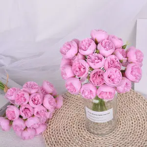 Tea Rose & Peony Silk Bouquet – 27-Head Statement Arrangement for Altars & Entryways