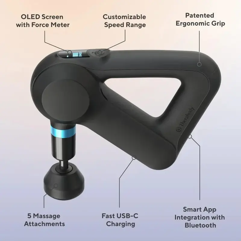 TheraGun Elite 5th-Gen Percussion Massager – Ultra-Quiet Deep Tissue Relief Device with Bluetooth, USB-C Charging, and Full-Body Mobility Support