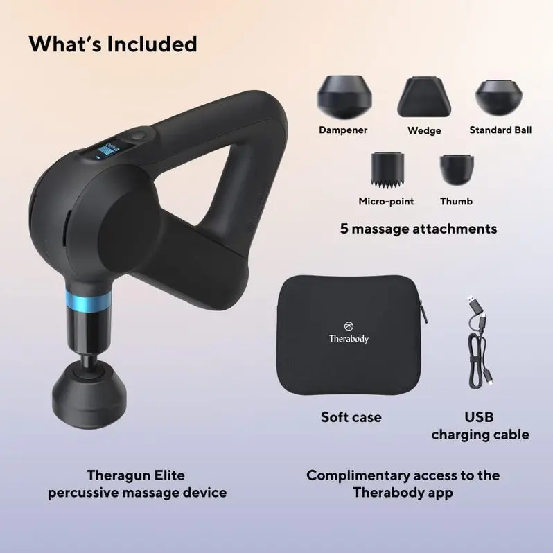 TheraGun Elite 5th-Gen Percussion Massager – Ultra-Quiet Deep Tissue Relief with Bluetooth & USB-C Charging