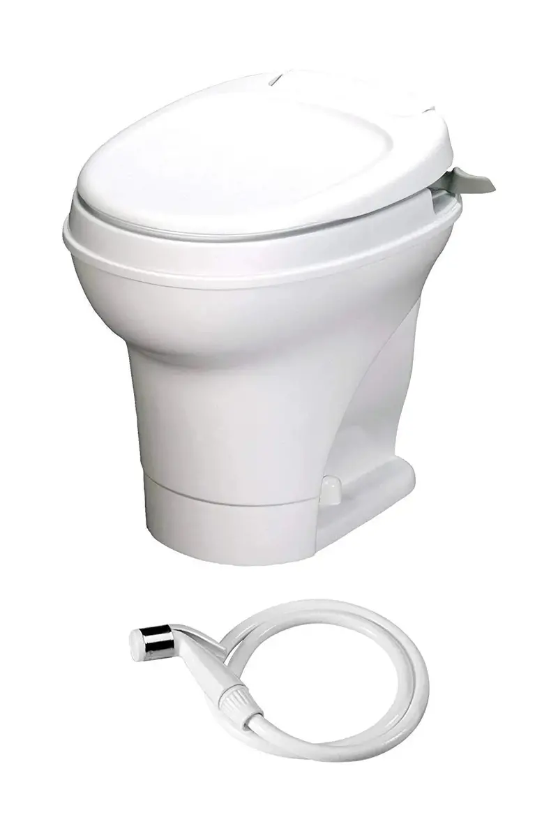 Thetford Aqua-Magic V High-Profile RV Toilet — Hand-Flush Mechanism with Integrated Sprayer, White