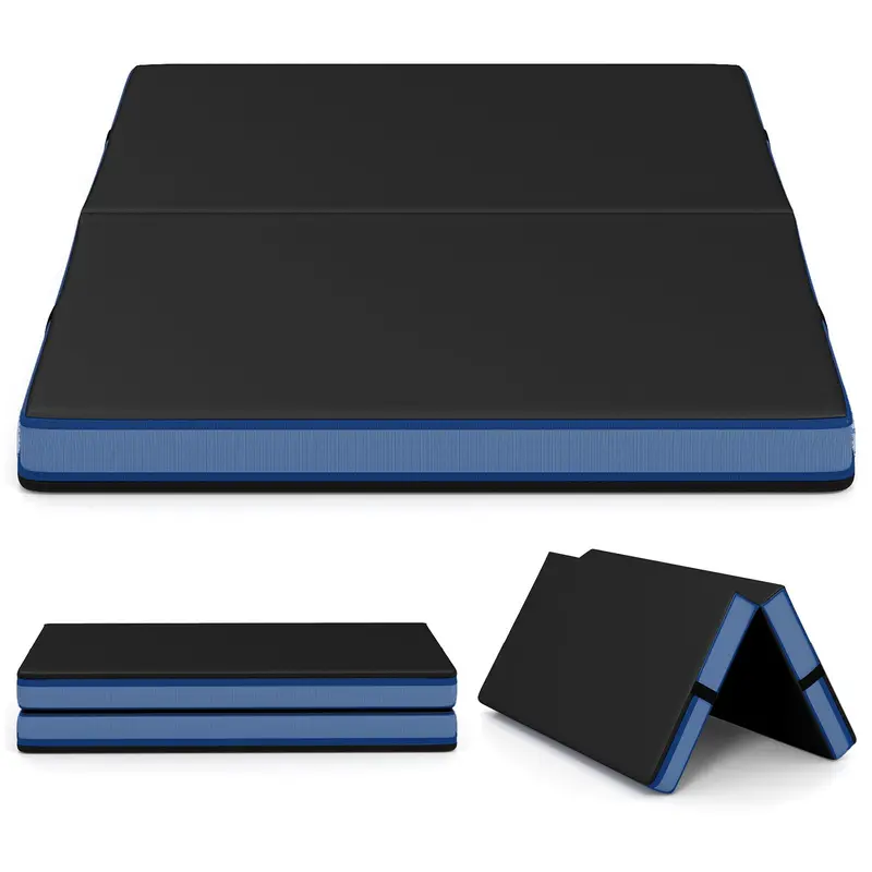 Thickened 4' x 4' Bi-Fold Fitness Mat – 4" Dense Foam with PU Leather Cover & Transport Handles