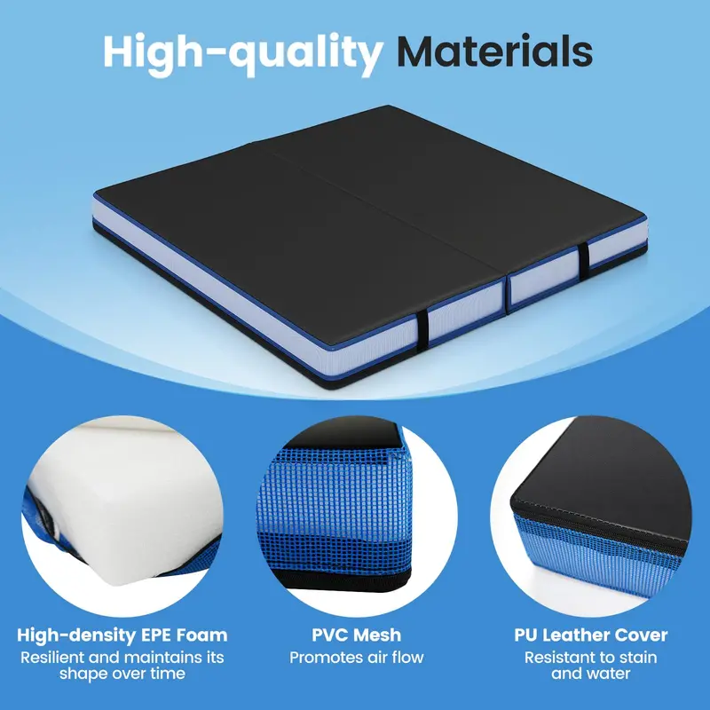 Thickened 4' x 4' Bi-Fold Fitness Mat – 4" Dense Foam with PU Leather Cover & Transport Handles 2