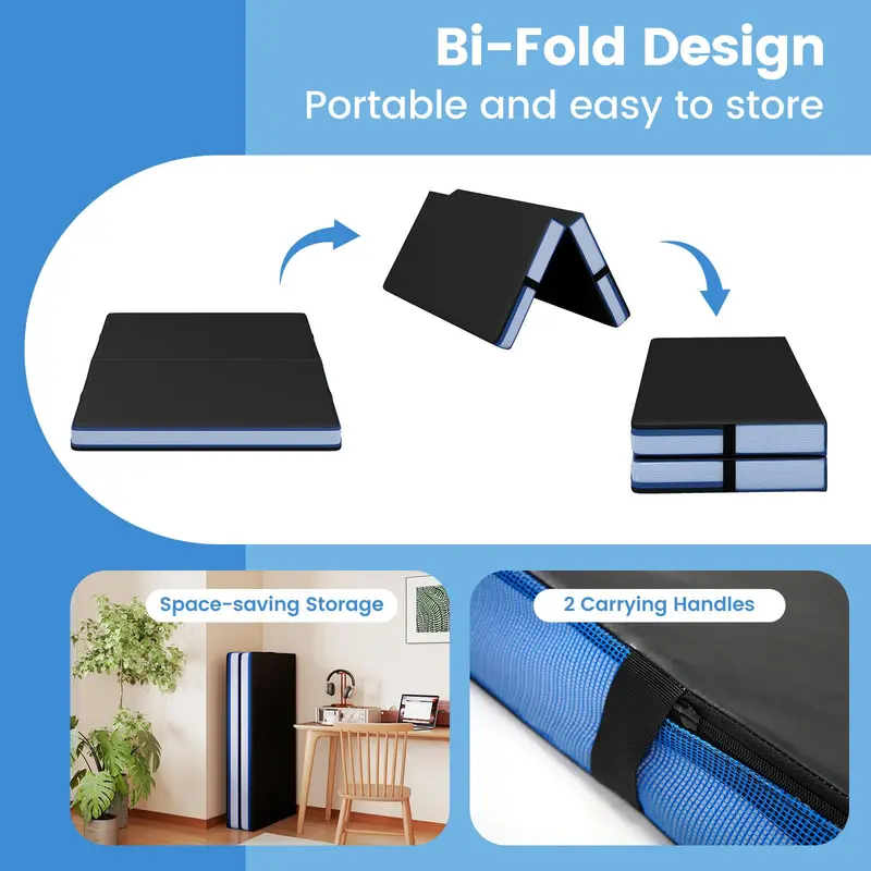Thickened 4' x 4' Bi-Fold Fitness Mat – 4" Dense Foam with PU Leather Cover & Transport Handles