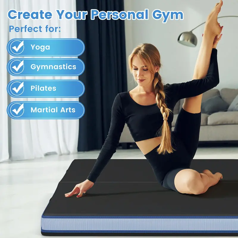 Thickened 4' x 4' Bi-Fold Fitness Mat – 4" Dense Foam with PU Leather Cover & Transport Handles