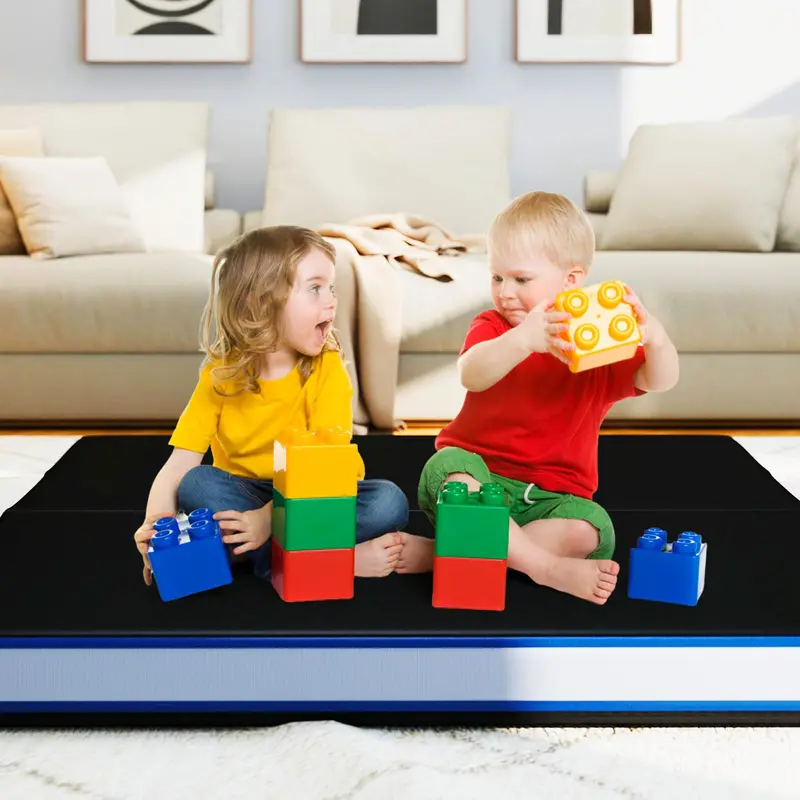 Thickened 4' x 4' Bi-Fold Fitness Mat – 4" Dense Foam with PU Leather Cover & Transport Handles
