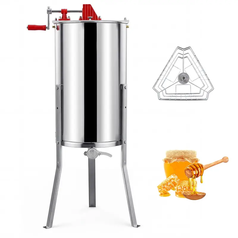 Three-Frame Honey Extractor with Gravity-Flow Bottom Valve and Transparent Viewing Lid