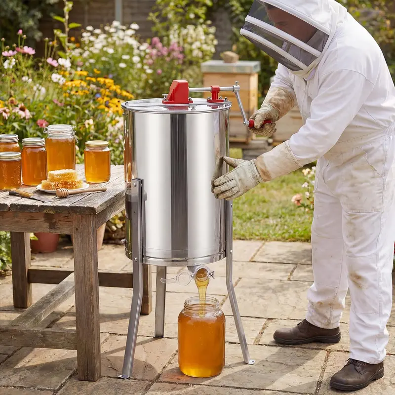 Three-Frame Honey Extractor with Gravity-Flow Bottom Valve and Transparent Viewing Lid 2