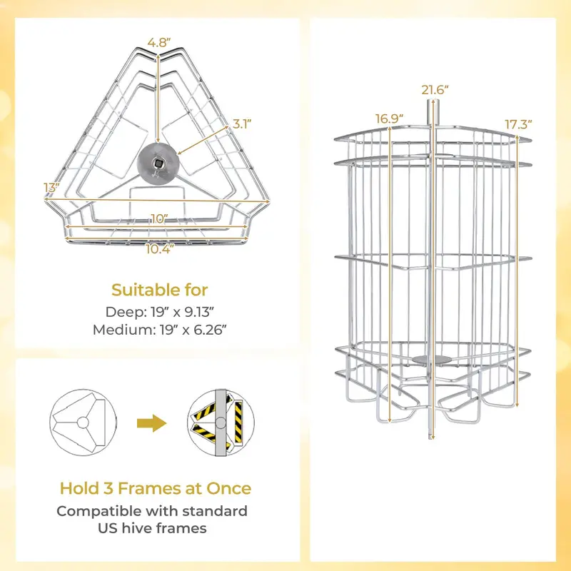 Three-Frame Honey Extractor with Gravity-Flow Bottom Valve and Transparent Viewing Lid