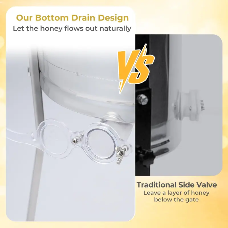 Three-Frame Honey Extractor with Gravity-Flow Bottom Valve and Transparent Viewing Lid