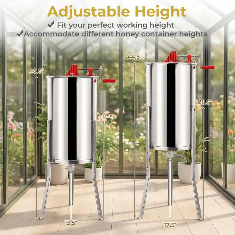 Three-Frame Honey Extractor with Gravity-Flow Bottom Valve and Transparent Viewing Lid