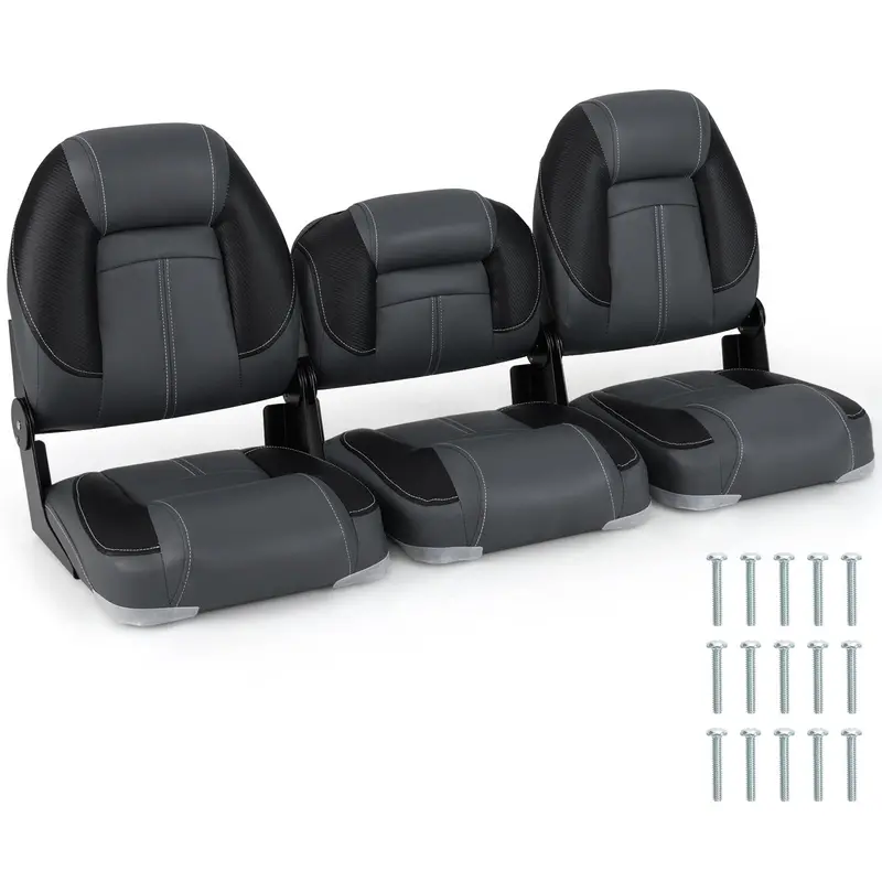 Three-Pack Adjustable Folding Boat Seats — Includes Two High-Back and One Low-Back Bass Boat Chair with 28D Foam Cushioning