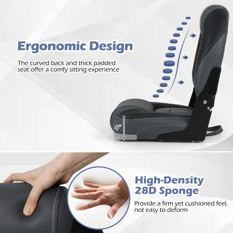 Three-Pack Adjustable Folding Boat Seats — Includes Two High-Back and One Low-Back Bass Boat Chair with 28D Foam Cushioning 2