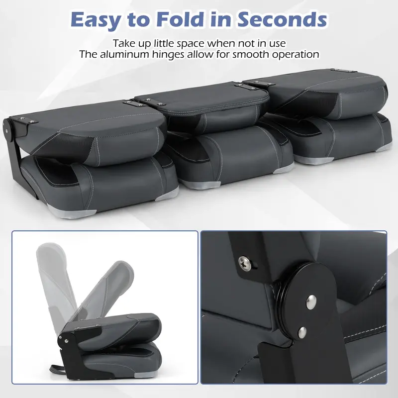 Three-Pack Adjustable Folding Boat Seats — Includes Two High-Back and One Low-Back Bass Boat Chair with 28D Foam Cushioning