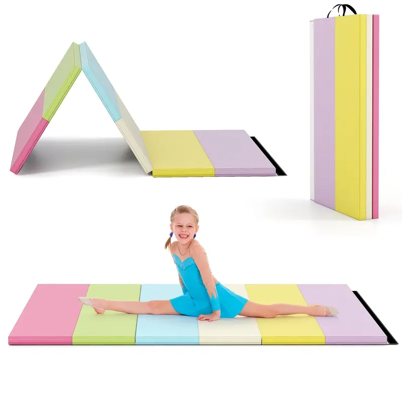 Three-Panel Folding Tumbling Mat – 6' x 4' Gymnastics Training Pad with Carrying Handles
