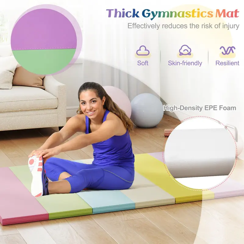 Three-Panel Folding Tumbling Mat – 6' x 4' Gymnastics Training Pad with Carrying Handles