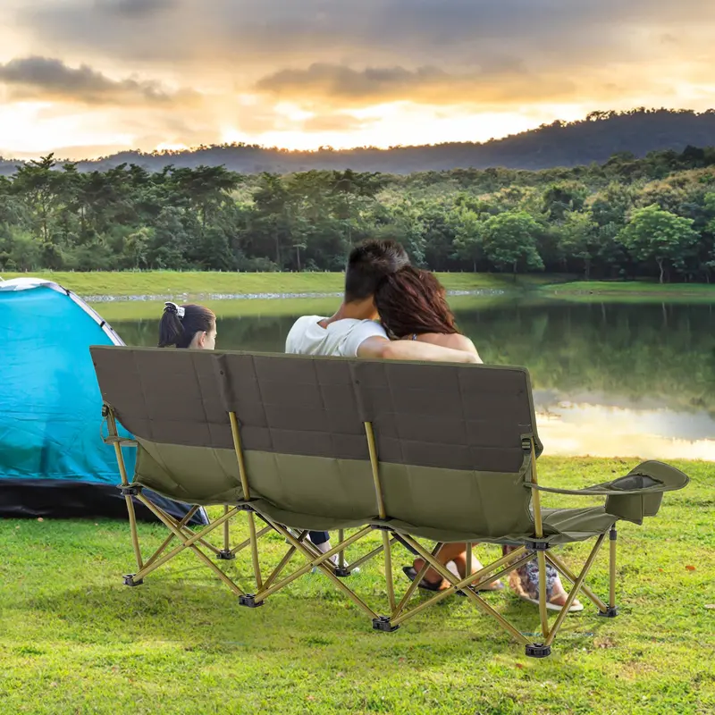 Three-Person Oversized Folding Camping Couch Chair for Outdoor Relaxation 2