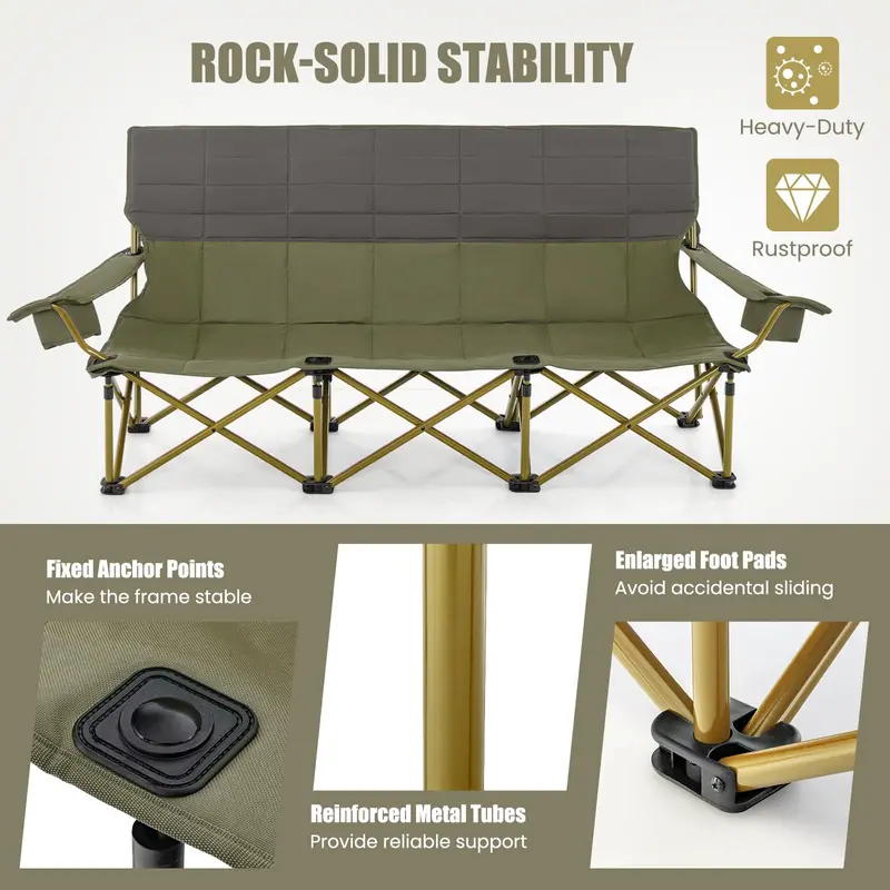 Three-Person Oversized Folding Camping Couch Chair for Outdoor Relaxation