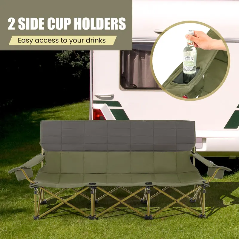 Three-Person Oversized Folding Camping Couch Chair for Outdoor Relaxation