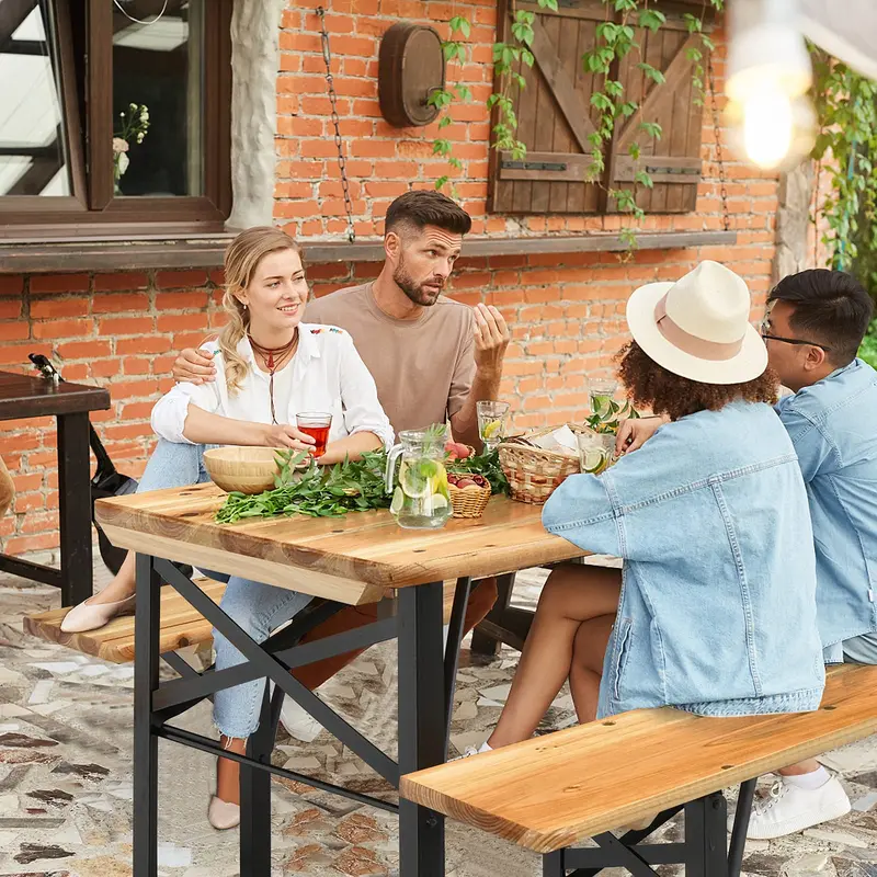 Three-Piece Folding Picnic Table and Bench Set with Wooden Top (70" Total) 2