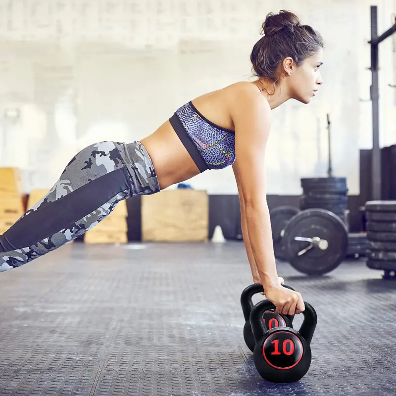 Three-Piece Kettlebell Set – HDPE-Coated Weights (5, 10, 15 lbs) for Home Fitness