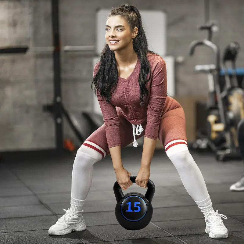 Three-Piece Kettlebell Set – HDPE-Coated Weights (5, 10, 15 lbs) for Home Fitness
