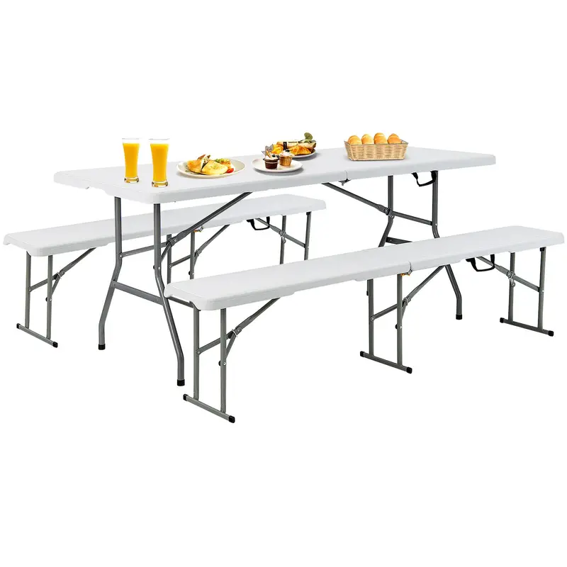 Three-Piece Portable Picnic Set – 6-Foot Weather-Resistant Folding Table & Benches