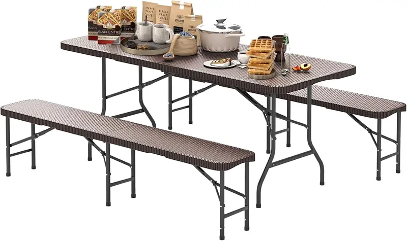 Three-Piece Portable Picnic Set – 6-Foot Weather-Resistant Folding Table & Benches