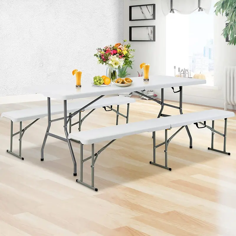 Three-Piece Portable Picnic Set – 6-Foot Weather-Resistant Folding Table & Benches
