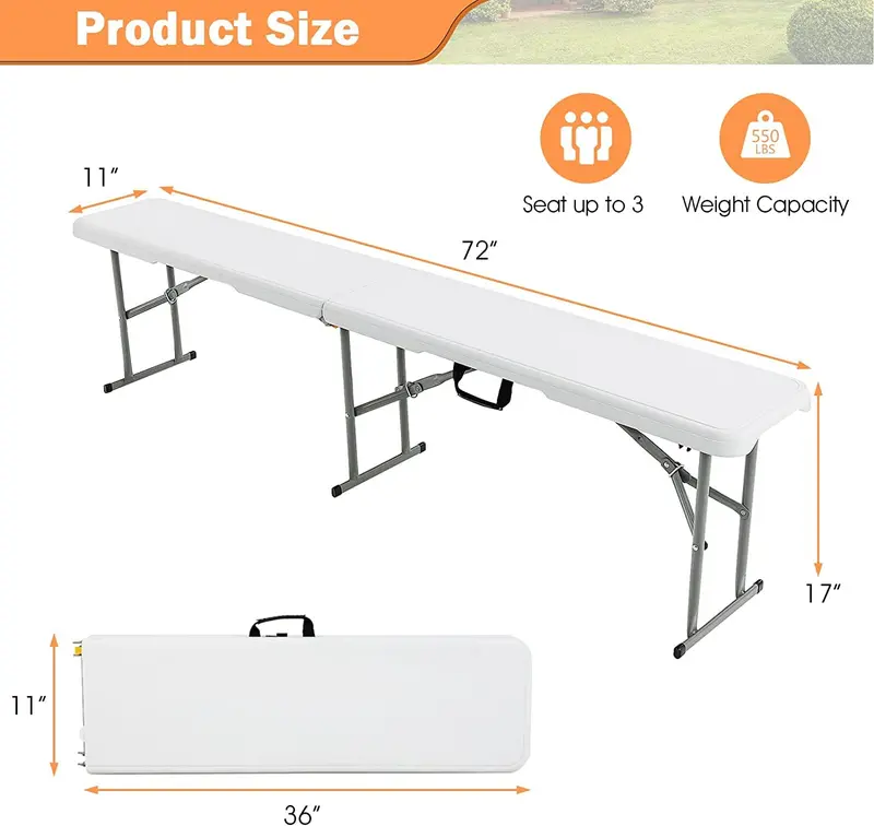 Three-Piece Portable Picnic Set – 6-Foot Weather-Resistant Folding Table & Benches