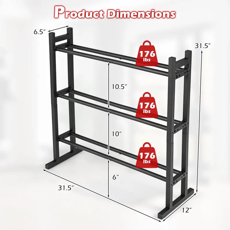 Three-Tier Adjustable Dumbbell Rack – 529-LB Weight Capacity