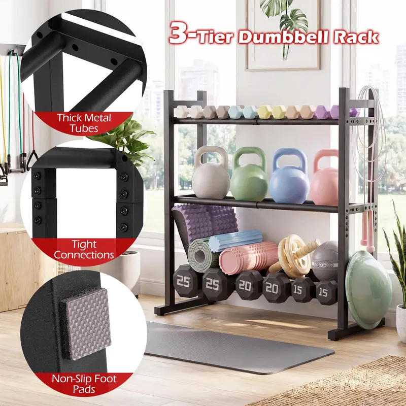 Three-Tier Adjustable Dumbbell Rack – 529-LB Weight Capacity