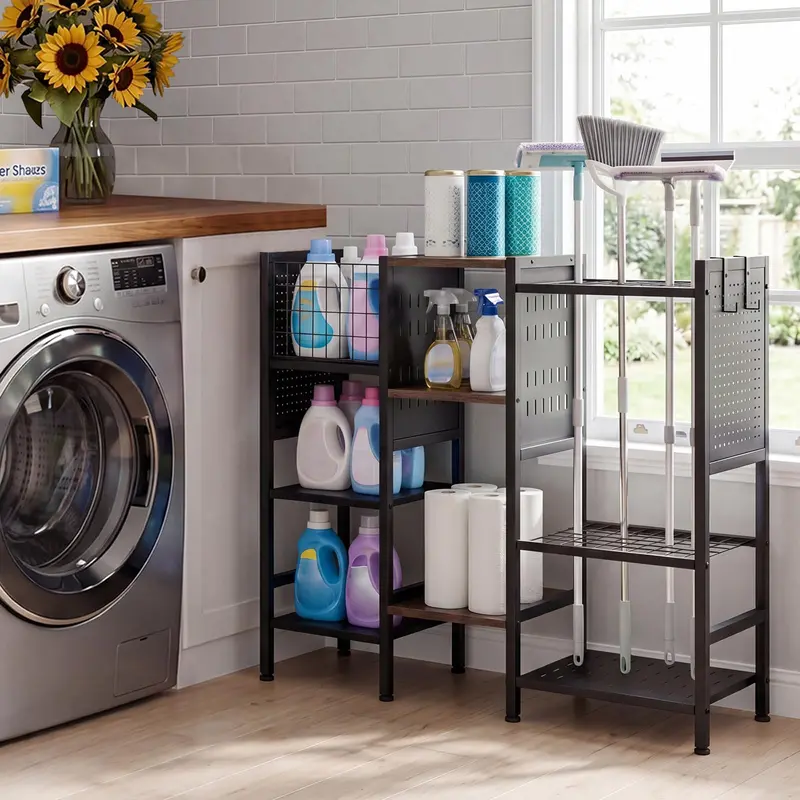 Three-Tier Garden Tool Organizer – 40-Inch Wide Wall-Mounted Rack with Natural Wood Shelves
