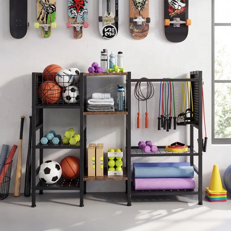 Three-Tier Garden Tool Organizer – 40-Inch Wide Wall-Mounted Rack with Natural Wood Shelves