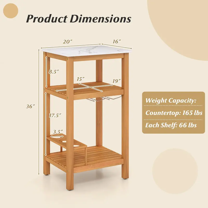 Three-Tier Patio Bar Cabinet – Faux Marble Countertop Serving Table for Outdoor Entertaining