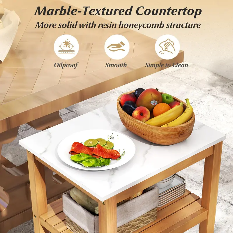 Three-Tier Patio Bar Cabinet – Faux Marble Countertop Serving Table for Outdoor Entertaining