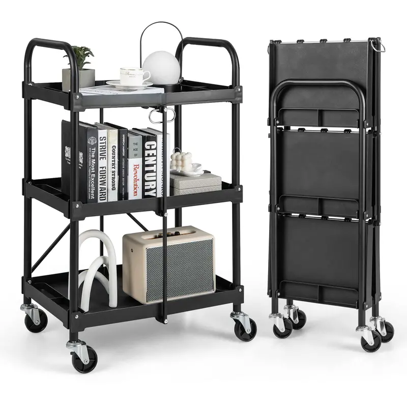 Three-Tier Rolling Utility Cart – Industrial-Strength Folding Tool Trolley with 330 LB Capacity