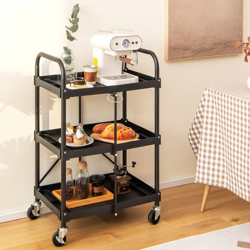 Three-Tier Rolling Utility Cart – Industrial-Strength Folding Tool Trolley with 330 LB Capacity