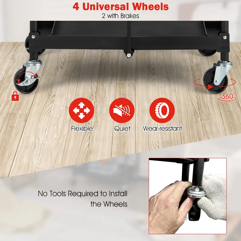 Three-Tier Rolling Utility Cart – Industrial-Strength Folding Tool Trolley with 330 LB Capacity