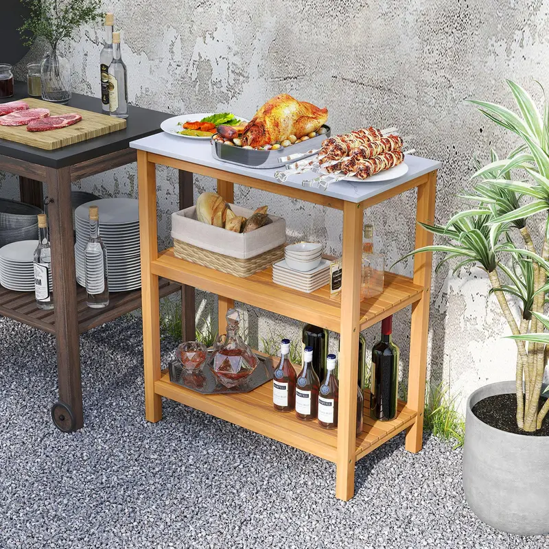 Three-Tier Wooden Patio Sideboard – 32" x 16" x 36" Outdoor Serving and Storage Unit