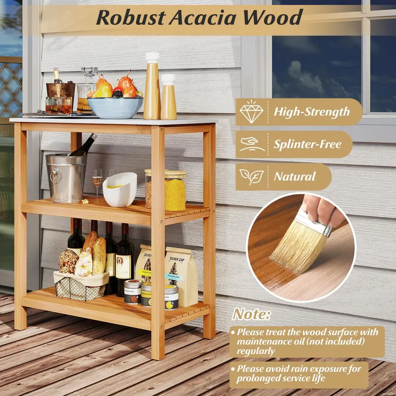 Three-Tier Wooden Patio Sideboard – 32" x 16" x 36" Outdoor Serving and Storage Unit 2