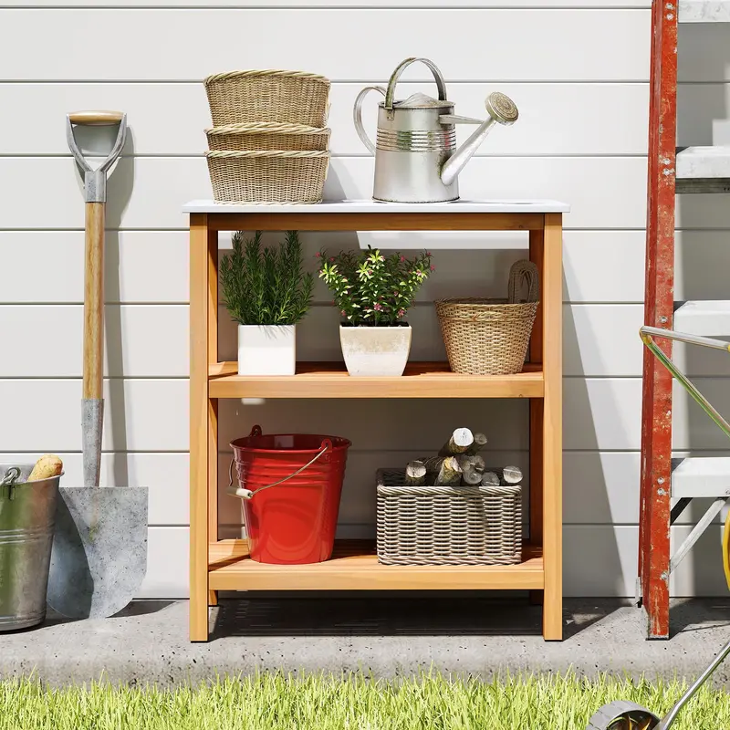 Three-Tier Wooden Patio Sideboard – 32" x 16" x 36" Outdoor Serving and Storage Unit