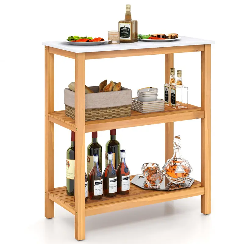 Three-Tier Wooden Patio Sideboard – 32" x 16" x 36" Outdoor Serving and Storage Unit