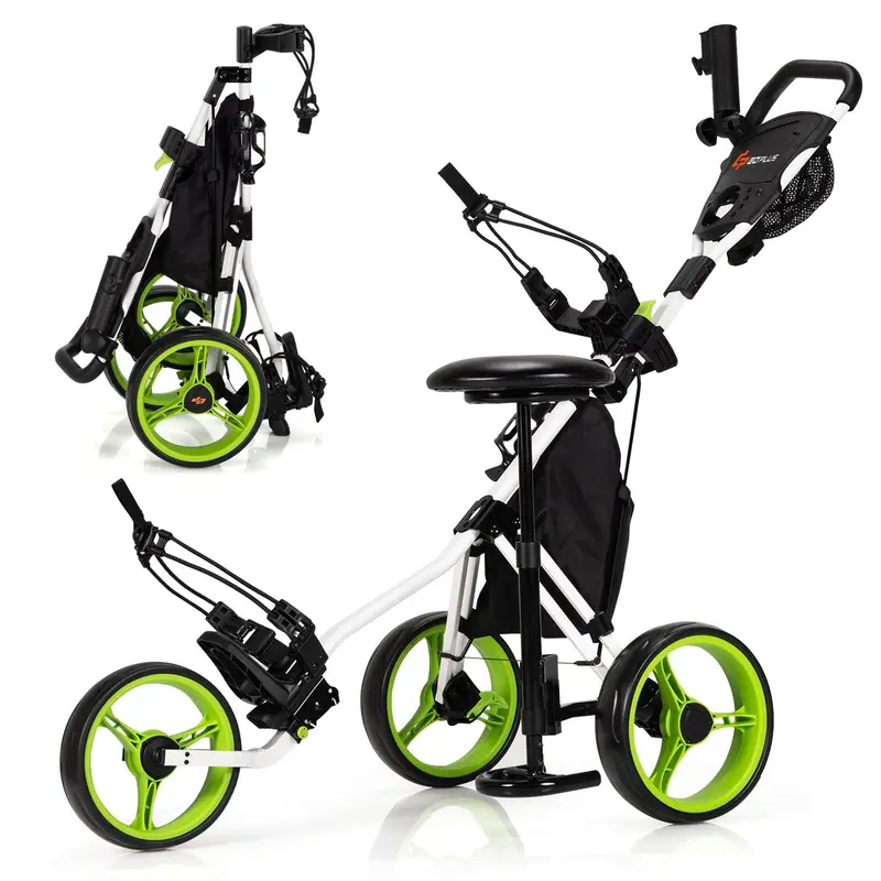 Three-Wheel Golf Push Cart – Compact Foldable Caddy with Adjustable Seat & Smooth Rolling Wheels 1