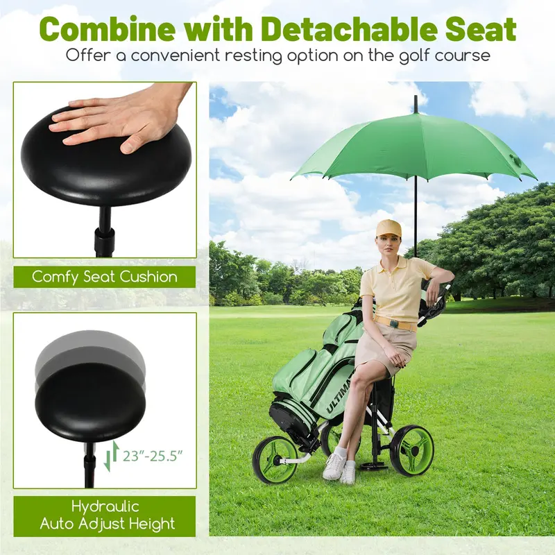 Three-Wheel Golf Push Cart – Compact Foldable Caddy with Adjustable Seat & Smooth Rolling Wheels